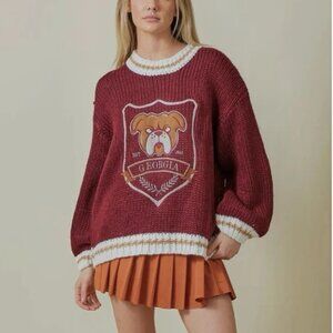 NWT BAEVELY Georgia Bulldog EMBLEM Oversized Chunky Knit SWEATER: BURGUNDY